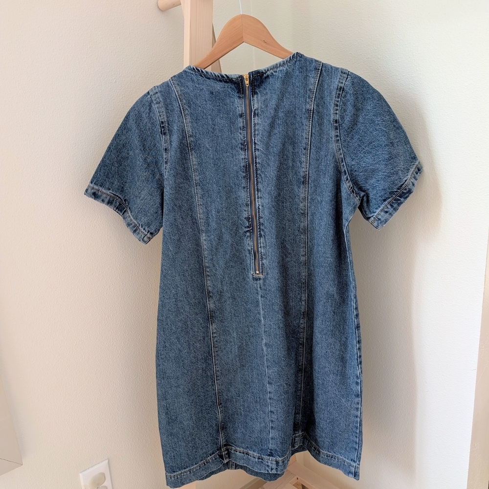 NEW Old Navy Denim Shirt Sleeve Mini Crewneck Dress In Blue - M - Picture 6 of 7